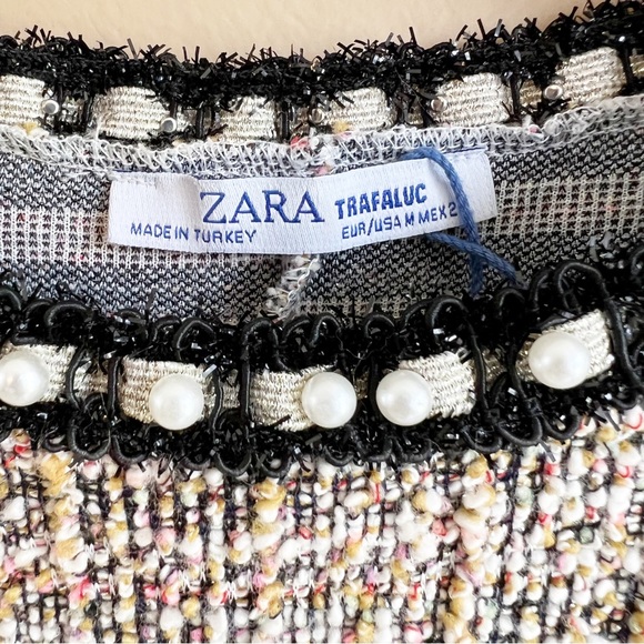 ZARA trafaluc tweed Pearl top size medium short sleeve - Picture 8 of 10